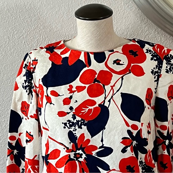 Vintage Red and Blue Floral Long Sleeve Dress - Picture 2 of 3